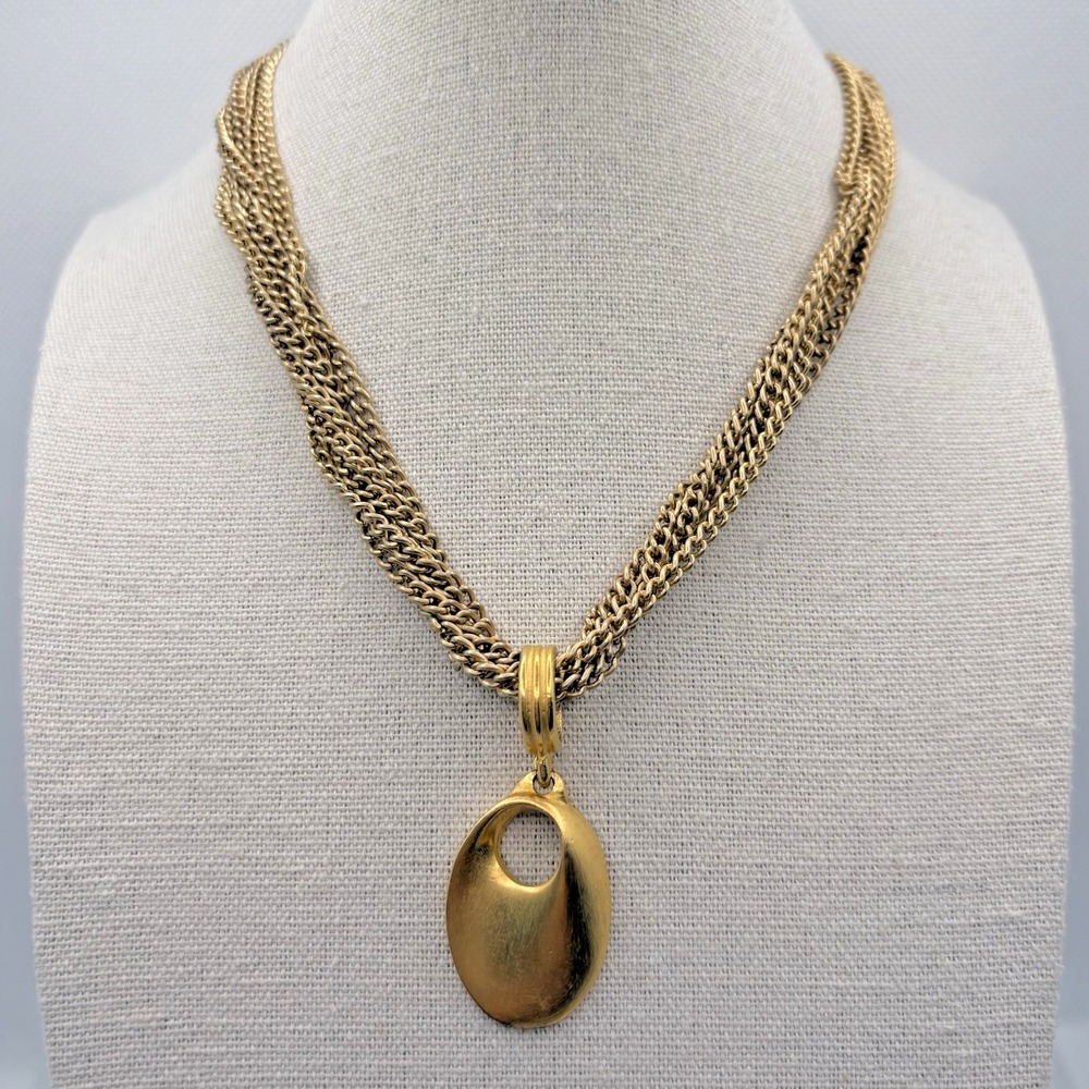 Vintage Casual Corner Brushed Gold Tone Multi Chain Asymmetrical Choker Necklace
